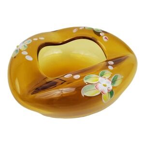 Vintage Murano Glass Sommerso Trinket Dish Pinched Amber Glass Italian MCM
